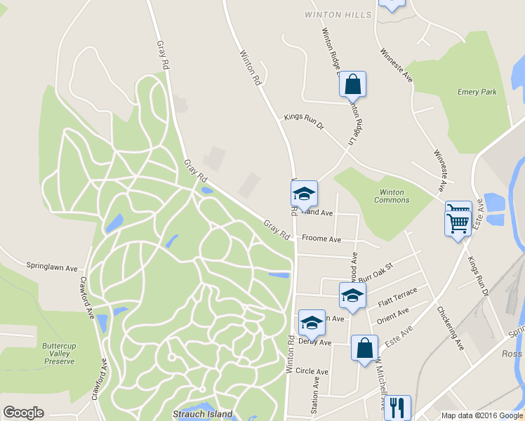 map of restaurants, bars, coffee shops, grocery stores, and more near 4760 Gray Road in Cincinnati