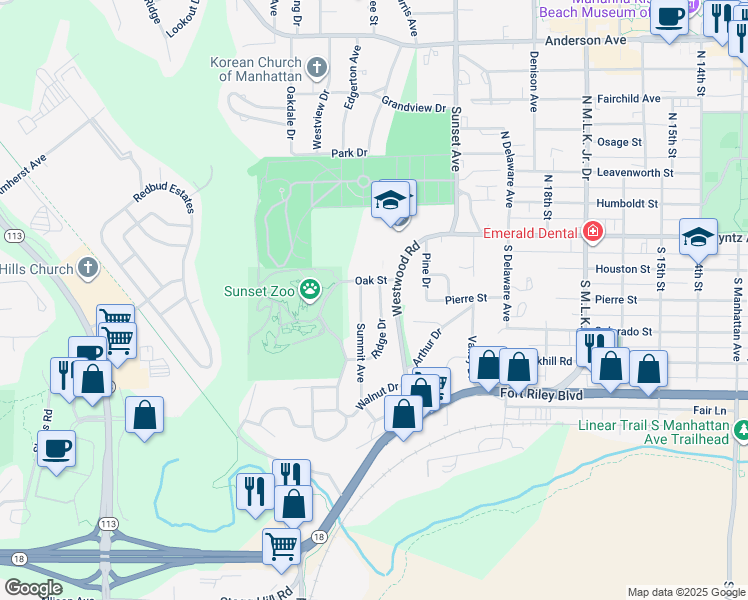 map of restaurants, bars, coffee shops, grocery stores, and more near 223 Summit Avenue in Manhattan