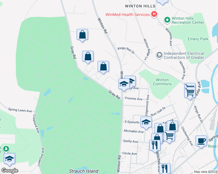 map of restaurants, bars, coffee shops, grocery stores, and more near 4760 Gray Road in Cincinnati