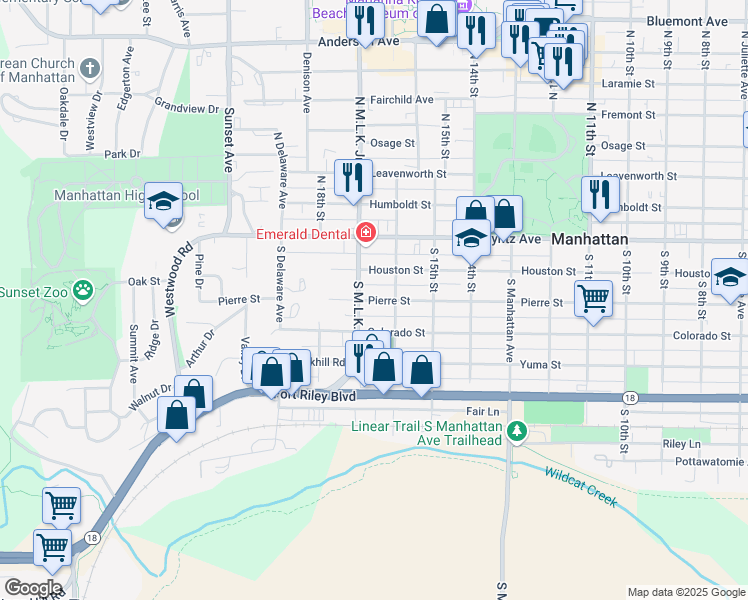 map of restaurants, bars, coffee shops, grocery stores, and more near 1618 Pierre Street in Manhattan