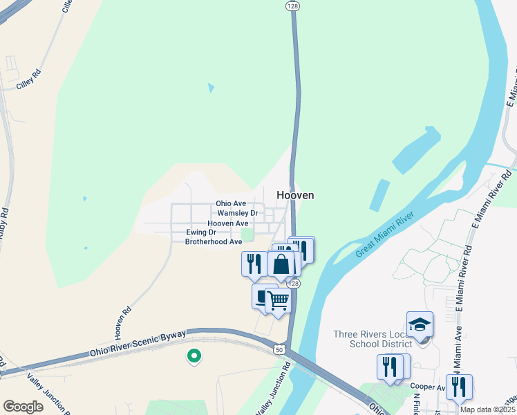 map of restaurants, bars, coffee shops, grocery stores, and more near 9656 Hooven Road in Harrison