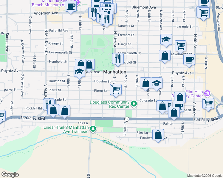 map of restaurants, bars, coffee shops, grocery stores, and more near 1127 Pierre Street in Manhattan
