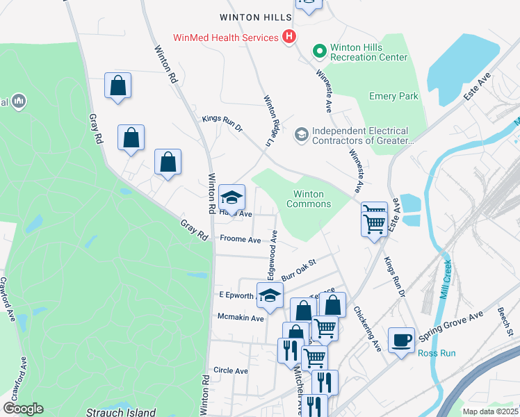 map of restaurants, bars, coffee shops, grocery stores, and more near 4743 North Edgewood Avenue in Cincinnati