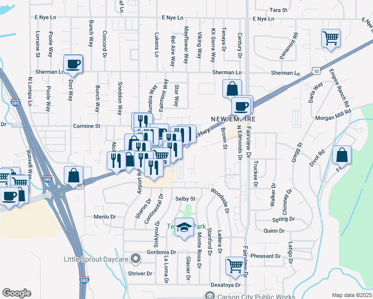 map of restaurants, bars, coffee shops, grocery stores, and more near 3369 U.S. 50 in Carson City
