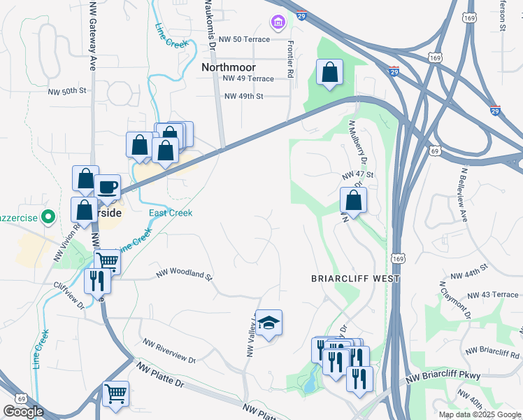 map of restaurants, bars, coffee shops, grocery stores, and more near 1904 45th Street Terrace in Kansas City