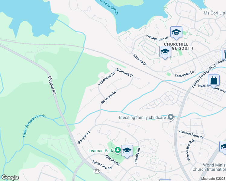 map of restaurants, bars, coffee shops, grocery stores, and more near 19320 Ranworth Drive in Germantown