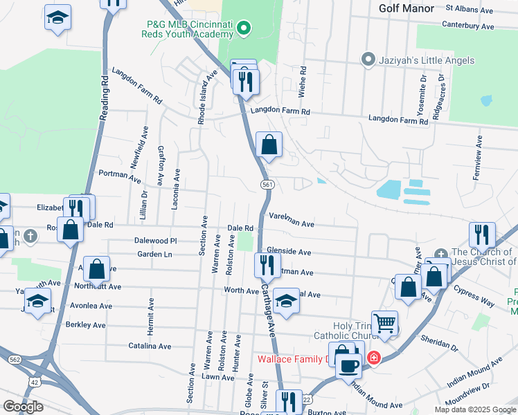 map of restaurants, bars, coffee shops, grocery stores, and more near in Norwood