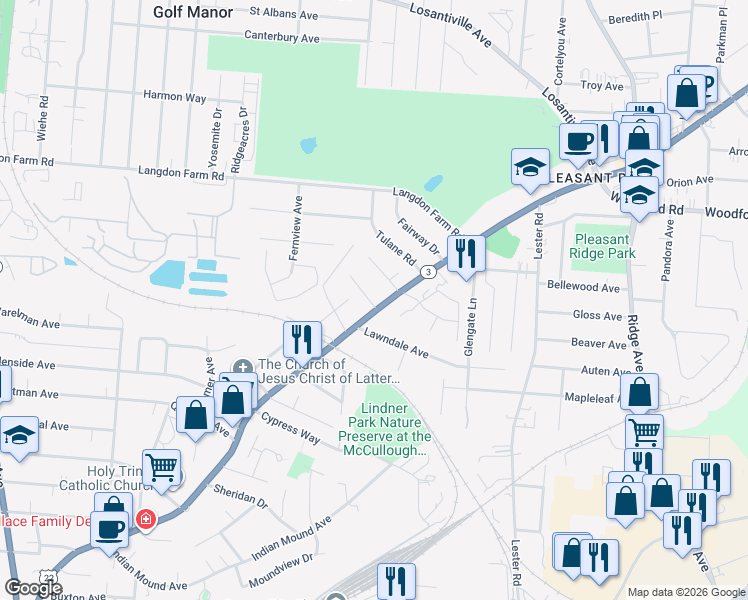 map of restaurants, bars, coffee shops, grocery stores, and more near 5666 Montgomery Road in Cincinnati
