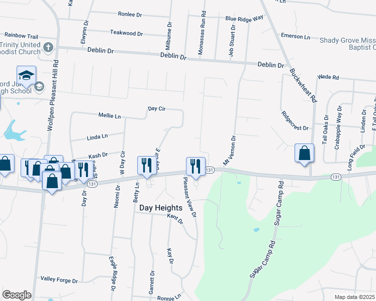 map of restaurants, bars, coffee shops, grocery stores, and more near 5705 Cromley Drive in Milford