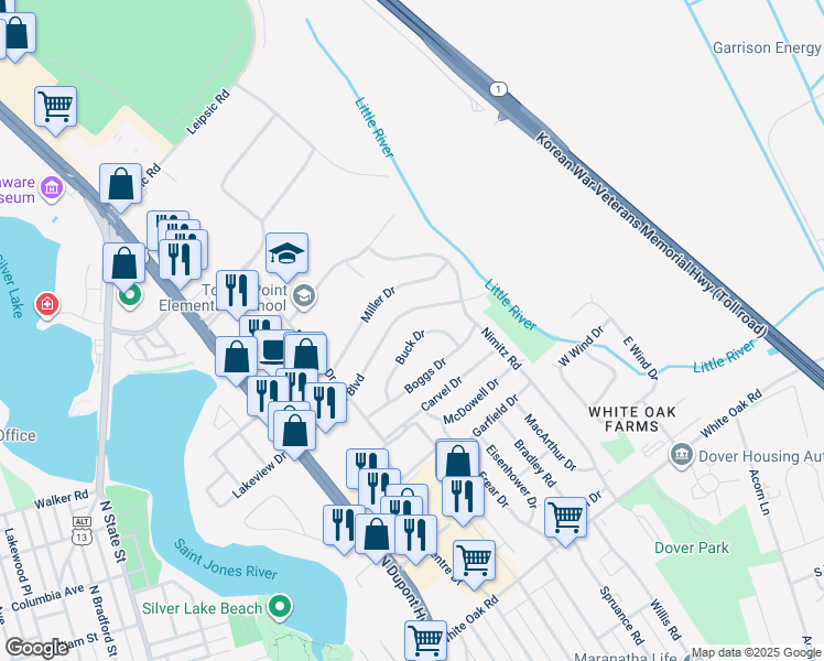 map of restaurants, bars, coffee shops, grocery stores, and more near 871 Townsend Boulevard in Dover