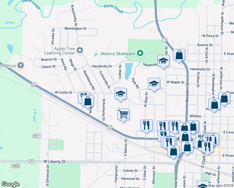 map of restaurants, bars, coffee shops, grocery stores, and more near 1250 West Curtis Street in Mexico