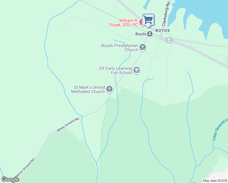 map of restaurants, bars, coffee shops, grocery stores, and more near 19635 White Ground Road in Boyds