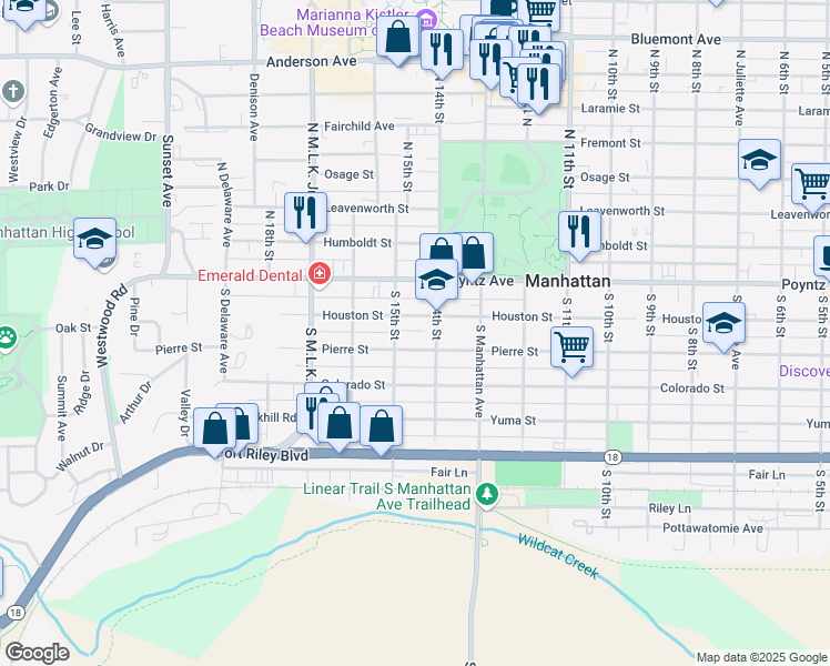 map of restaurants, bars, coffee shops, grocery stores, and more near 1401 Houston Street in Manhattan
