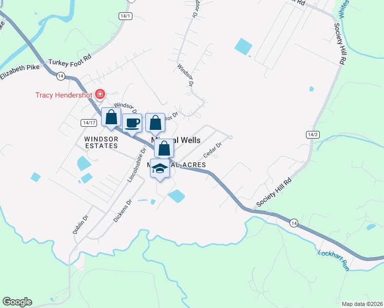 map of restaurants, bars, coffee shops, grocery stores, and more near 223 Locust Drive in Mineral Wells