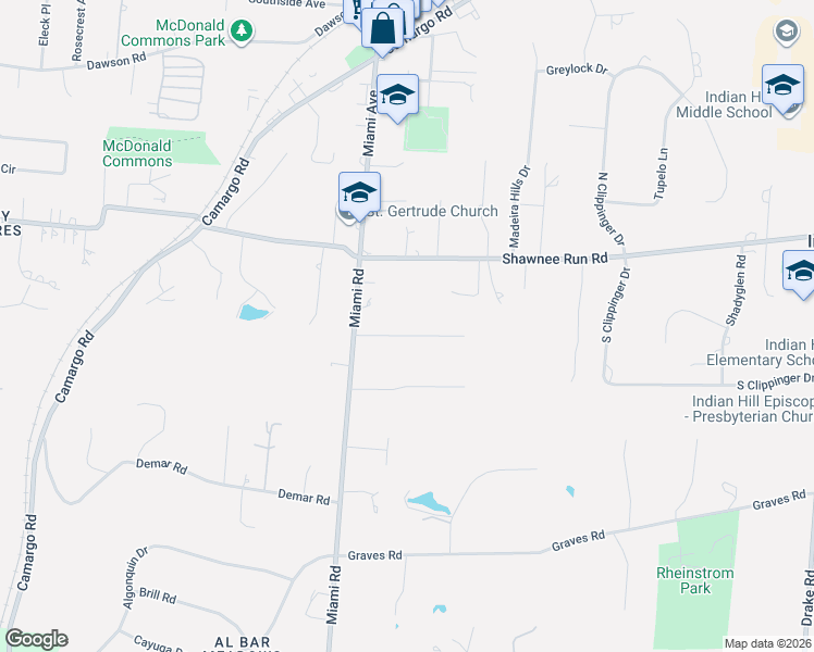 map of restaurants, bars, coffee shops, grocery stores, and more near 6340 Miami Road in Cincinnati