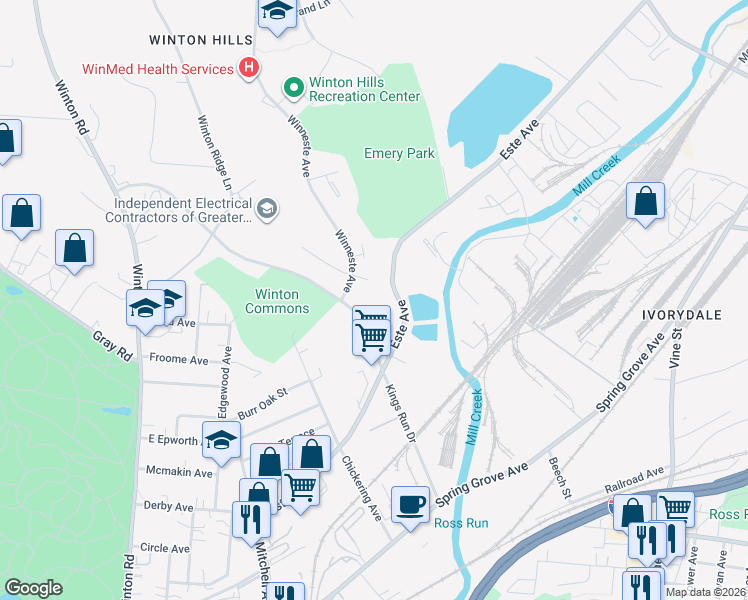 map of restaurants, bars, coffee shops, grocery stores, and more near 48 Kings Run Court in Cincinnati
