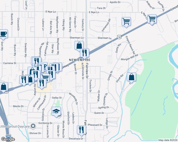 map of restaurants, bars, coffee shops, grocery stores, and more near 1897 North Edmonds Drive in Carson City