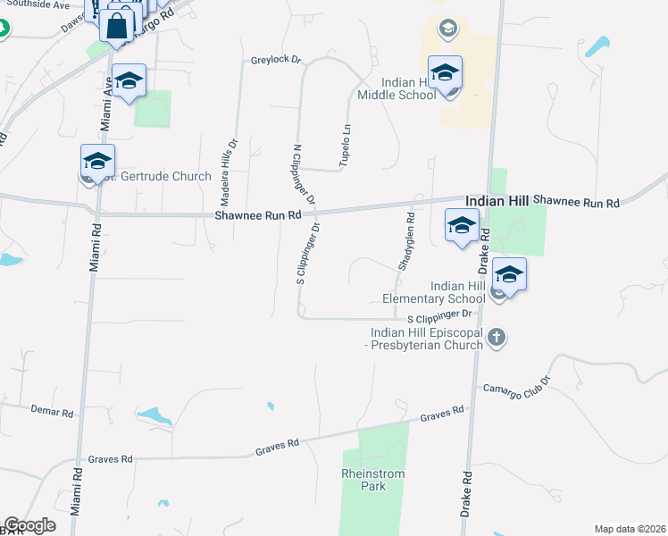 map of restaurants, bars, coffee shops, grocery stores, and more near 8020 Chinquapin Lane in Cincinnati