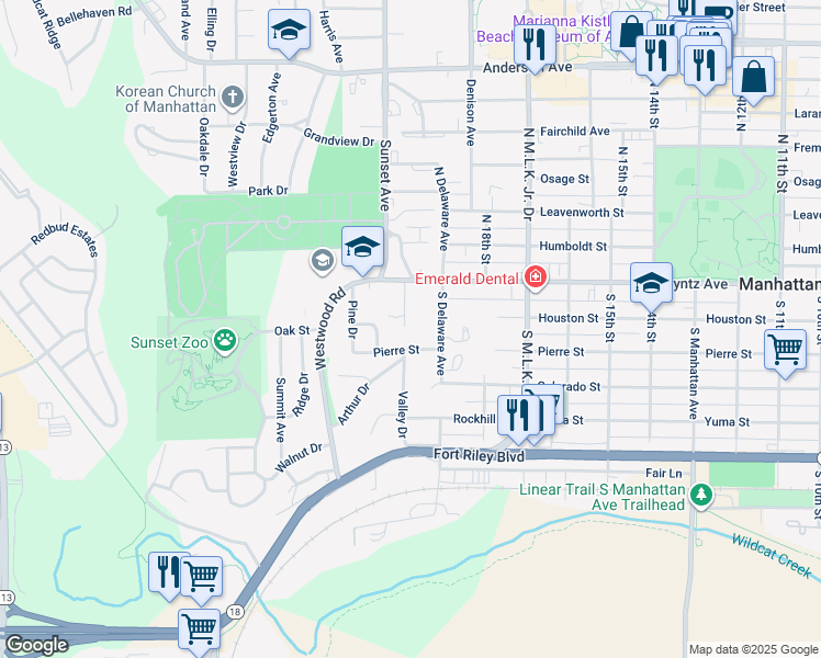 map of restaurants, bars, coffee shops, grocery stores, and more near 135 South Evergreen Avenue in Manhattan