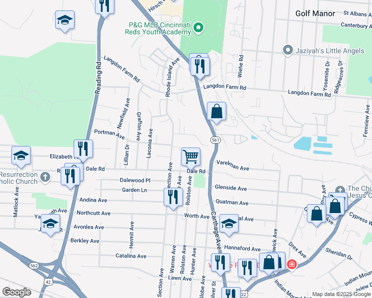 map of restaurants, bars, coffee shops, grocery stores, and more near 2061 Misty Oak Lane in Cincinnati