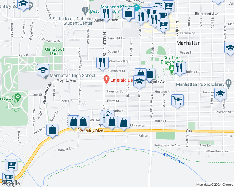 map of restaurants, bars, coffee shops, grocery stores, and more near 203 South 16th Street in Manhattan