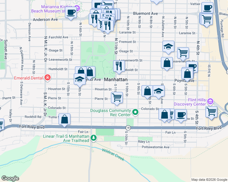 map of restaurants, bars, coffee shops, grocery stores, and more near 1103 Houston Street in Manhattan