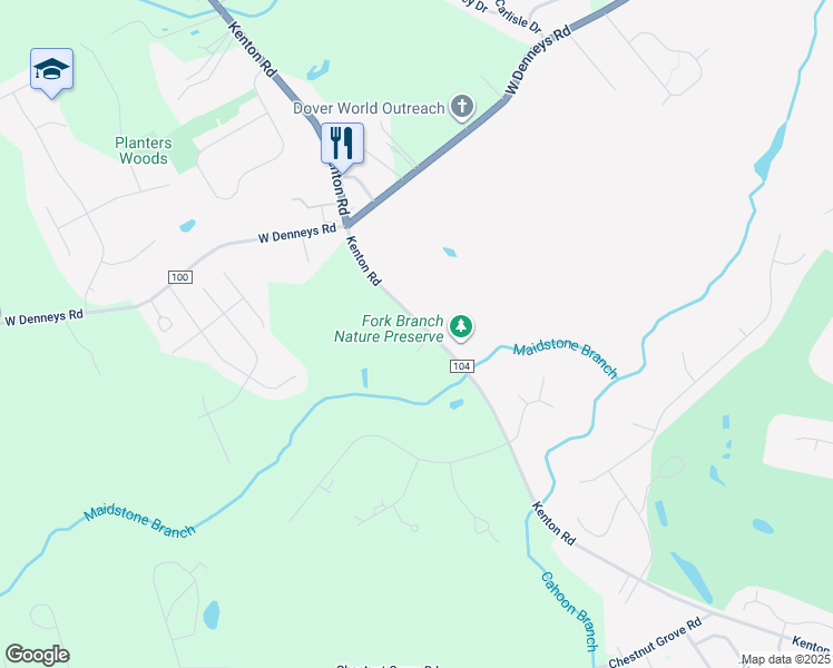 map of restaurants, bars, coffee shops, grocery stores, and more near 2445 Kenton Road in Dover