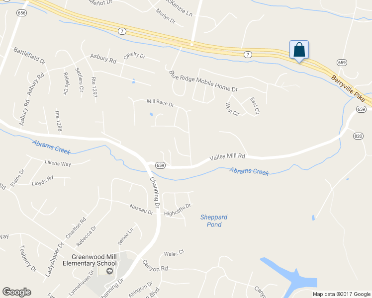 map of restaurants, bars, coffee shops, grocery stores, and more near 109 Mill Race Drive in Winchester