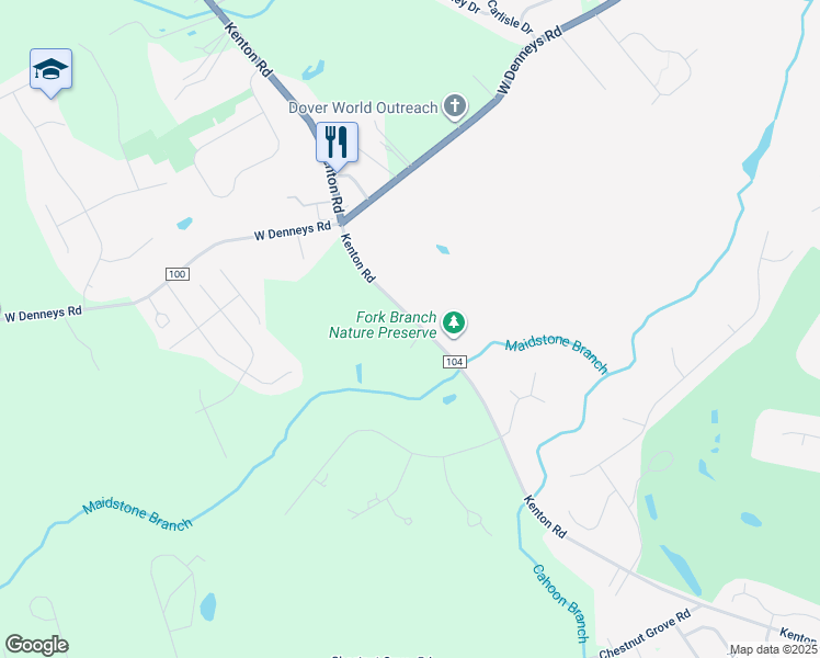 map of restaurants, bars, coffee shops, grocery stores, and more near 2445 Kenton Road in Dover