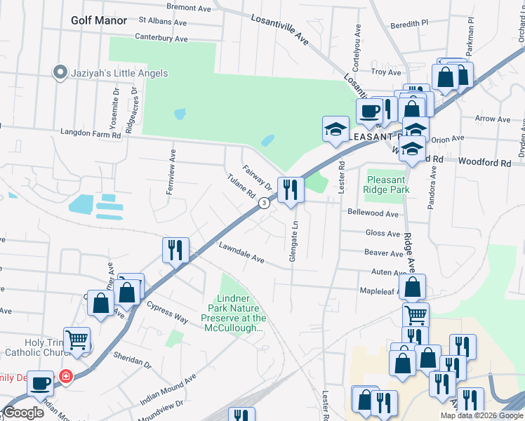 map of restaurants, bars, coffee shops, grocery stores, and more near 5745 Montgomery Road in Cincinnati
