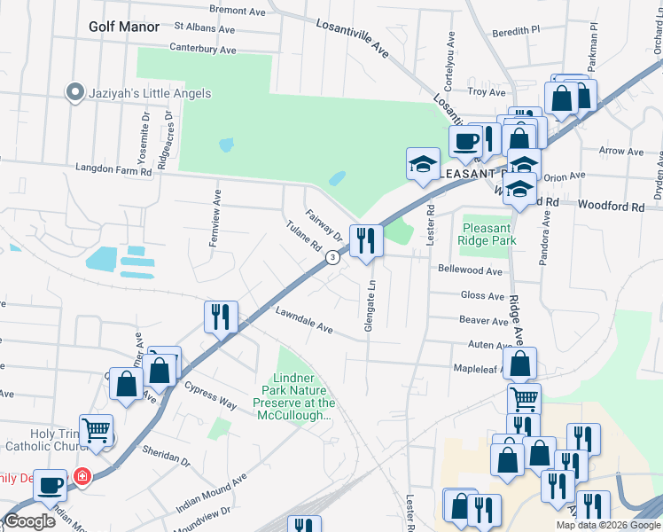map of restaurants, bars, coffee shops, grocery stores, and more near 5745 Montgomery Road in Cincinnati