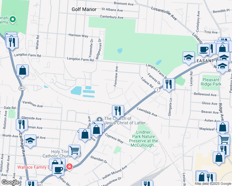 map of restaurants, bars, coffee shops, grocery stores, and more near 6013 Fernview Avenue in Cincinnati