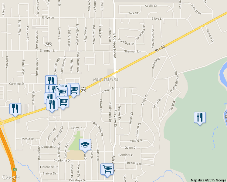 map of restaurants, bars, coffee shops, grocery stores, and more near 1897 North Edmonds Drive in Carson City