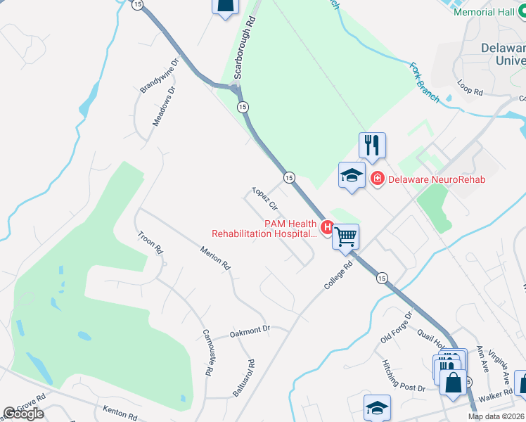 map of restaurants, bars, coffee shops, grocery stores, and more near 215 Topaz Circle in Dover