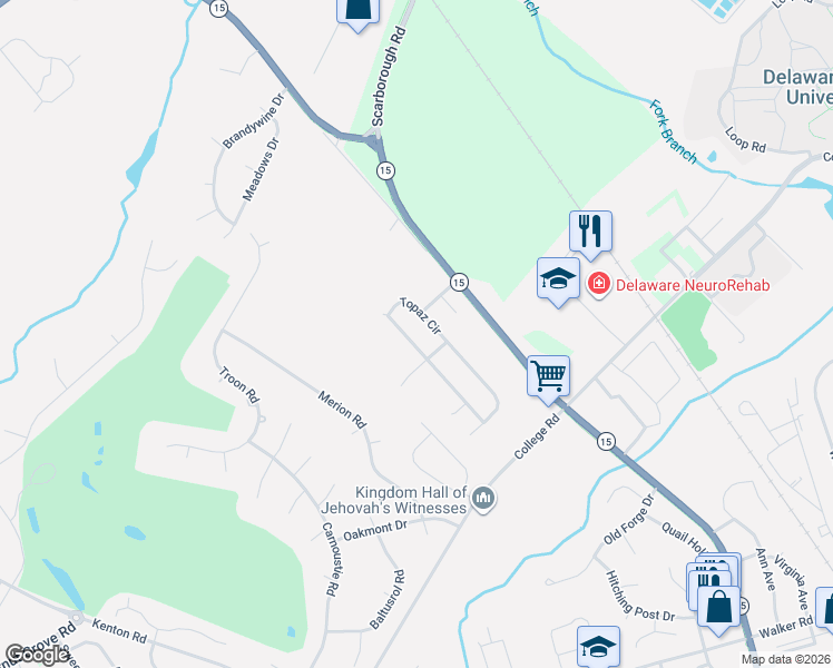 map of restaurants, bars, coffee shops, grocery stores, and more near 215 Topaz Circle in Dover
