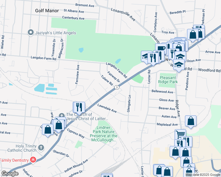 map of restaurants, bars, coffee shops, grocery stores, and more near 5745 Montgomery Road in Cincinnati