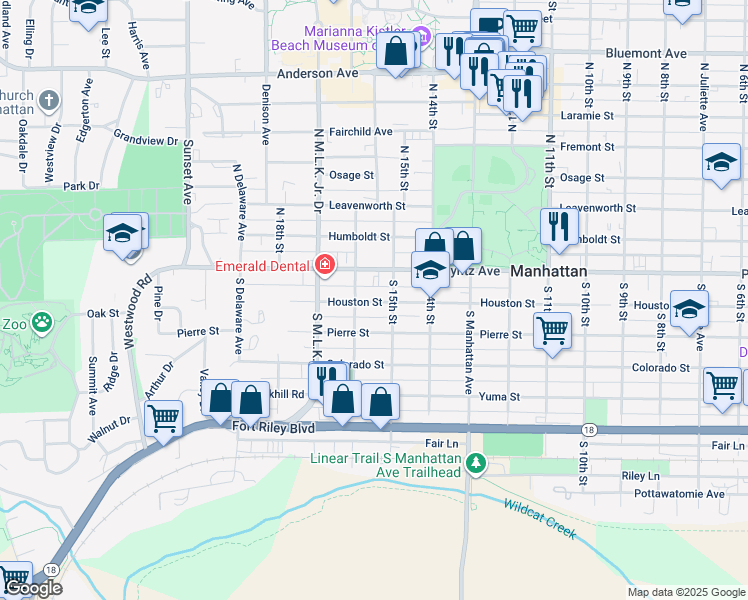map of restaurants, bars, coffee shops, grocery stores, and more near 1504 Houston Street in Manhattan