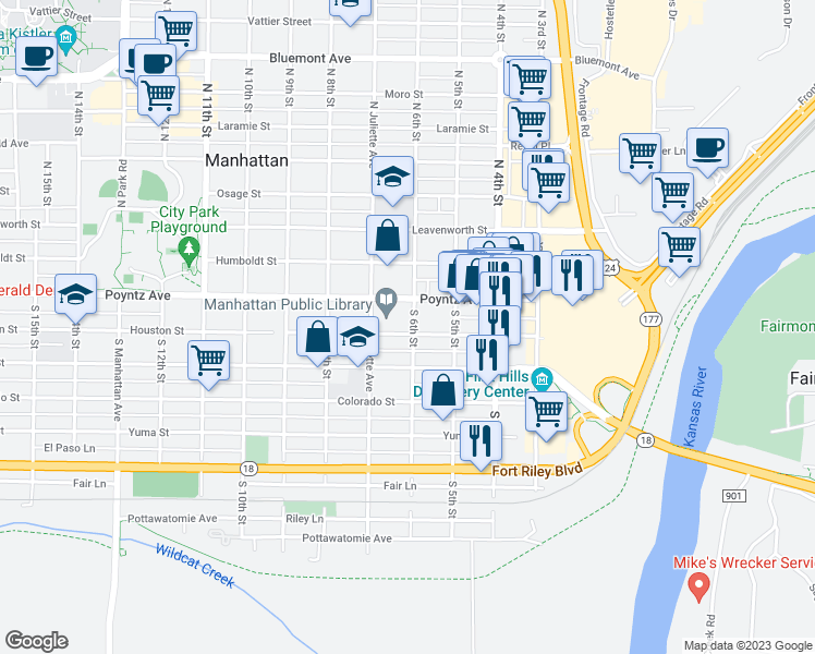 map of restaurants, bars, coffee shops, grocery stores, and more near 600 Houston Street in Manhattan