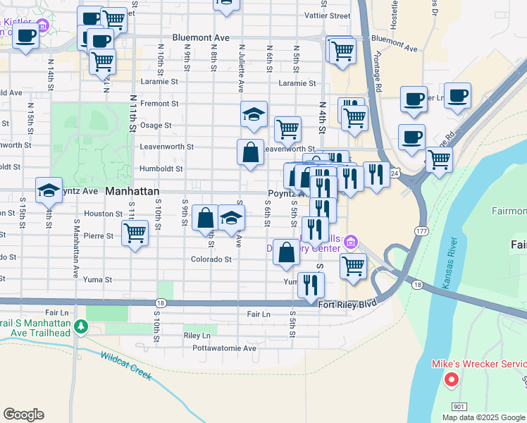map of restaurants, bars, coffee shops, grocery stores, and more near 600 Houston Street in Manhattan