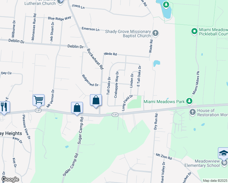 map of restaurants, bars, coffee shops, grocery stores, and more near 5713 Crab Apple Way in Day Heights