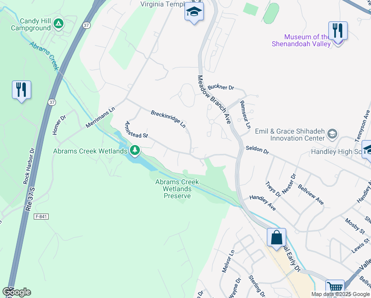 map of restaurants, bars, coffee shops, grocery stores, and more near 901 Breckinridge Lane in Winchester