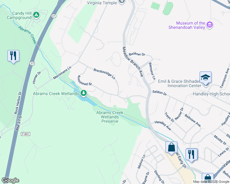 map of restaurants, bars, coffee shops, grocery stores, and more near 901 Breckinridge Lane in Winchester