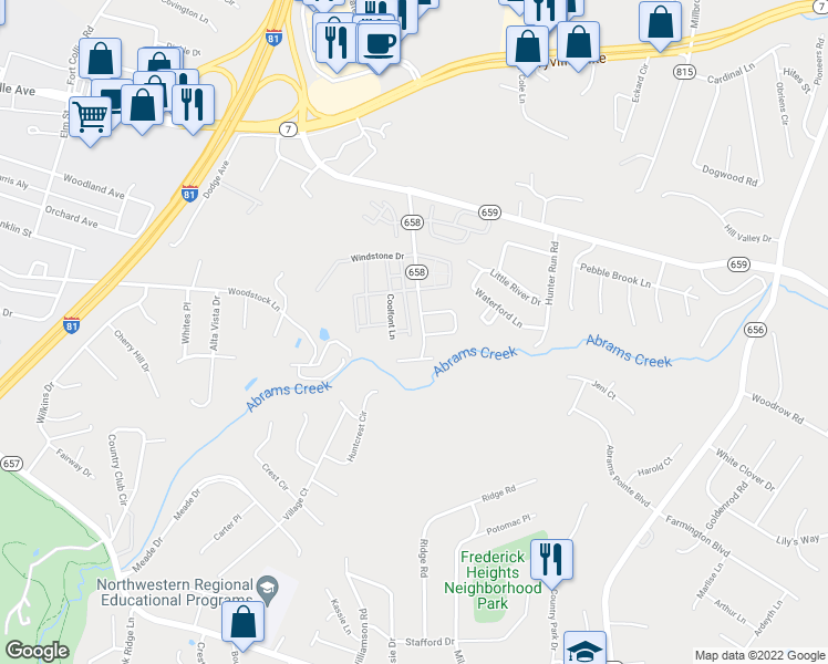 map of restaurants, bars, coffee shops, grocery stores, and more near 131 Lighthouse Lane in Winchester