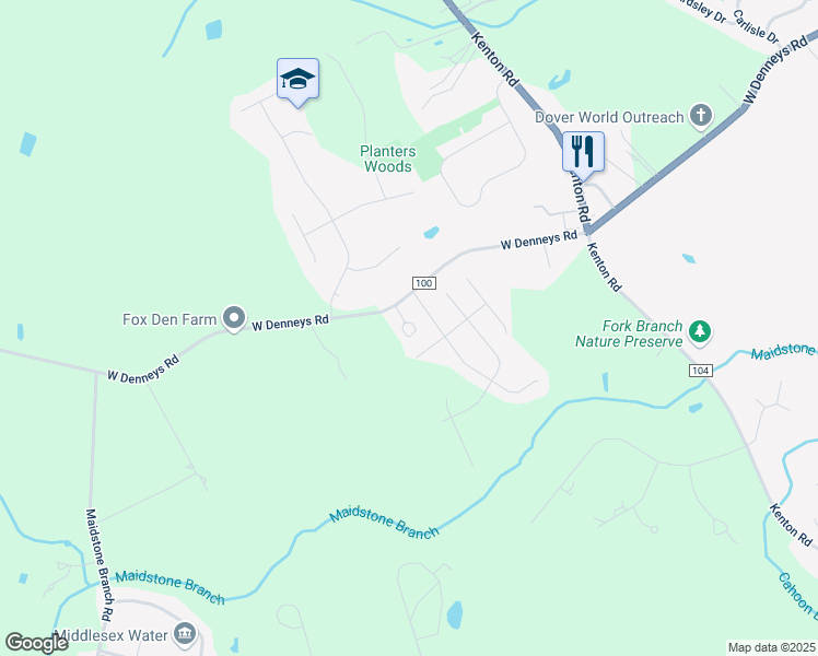map of restaurants, bars, coffee shops, grocery stores, and more near 3226 West Denneys Road in Dover