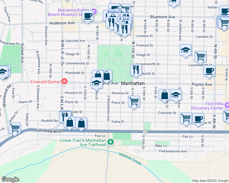 map of restaurants, bars, coffee shops, grocery stores, and more near 1218 Houston Street in Manhattan