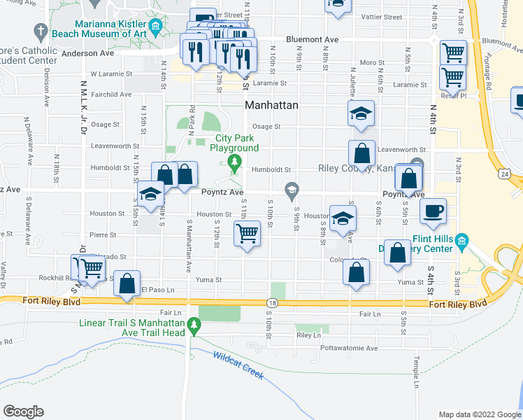 map of restaurants, bars, coffee shops, grocery stores, and more near 1008 Houston Street in Manhattan
