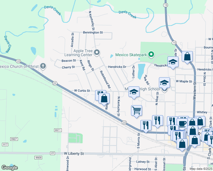 map of restaurants, bars, coffee shops, grocery stores, and more near 823 Robinhood Rd in Mexico