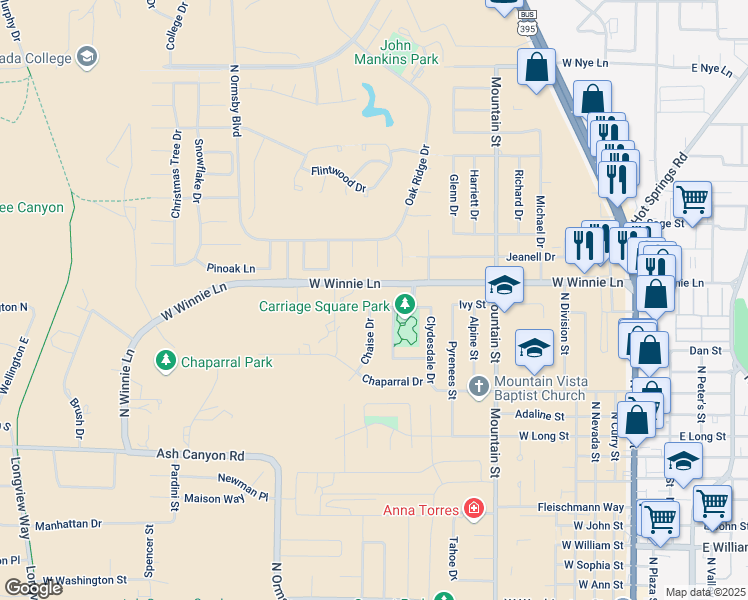 map of restaurants, bars, coffee shops, grocery stores, and more near 1220 Cabrolet Drive in Carson City