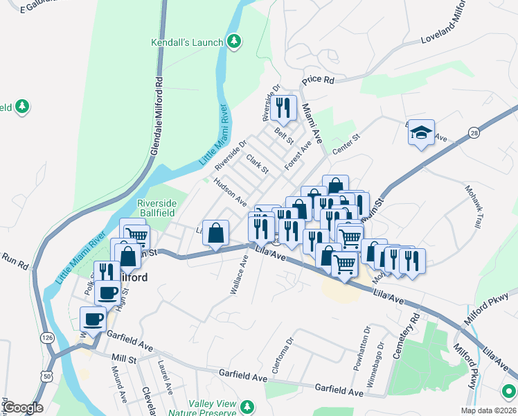 map of restaurants, bars, coffee shops, grocery stores, and more near 780 Forest Avenue in Milford