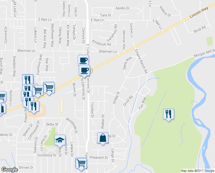 map of restaurants, bars, coffee shops, grocery stores, and more near 4151 Gordon Street in Carson City